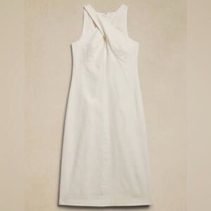 NWT Banana Republic Linen Blend Crossover Neck Midi Dress Ivory Petite 2
